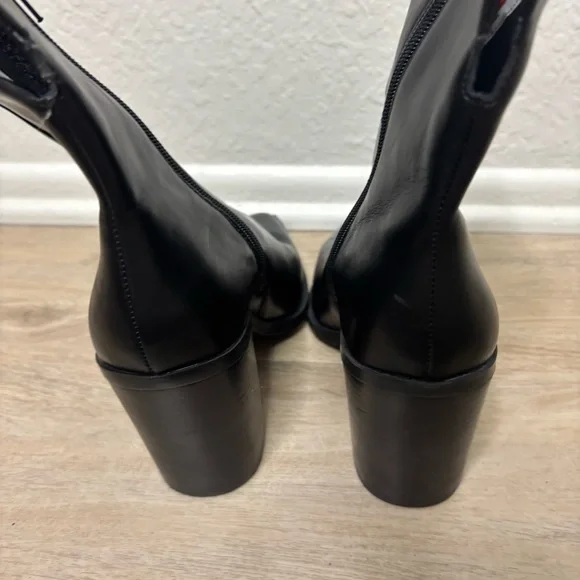 Steve Madden Silvee Black Leather Pointed Toe Block Heel Boots Size 9 - Picture 4 of 6